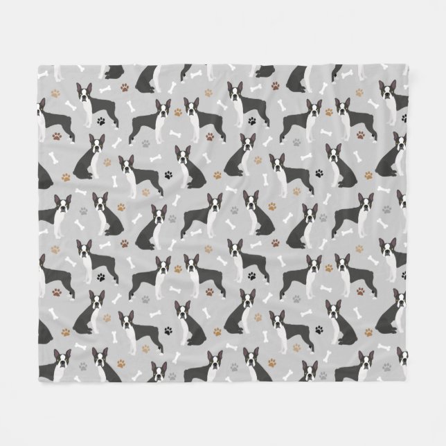 Couverture Polaire Boston Terrier Bones and Paws Fleece Blanket (Devant (Horizontal))