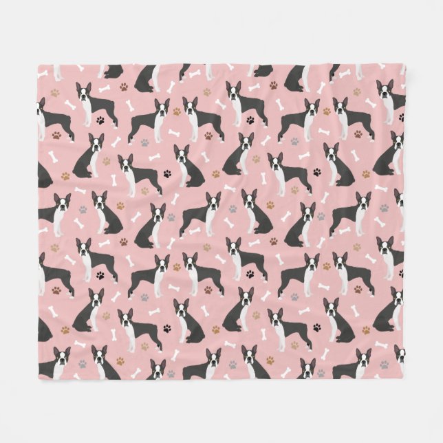 Couverture Polaire Boston Terrier Bones and Paws Fleece Blanket (Devant (Horizontal))