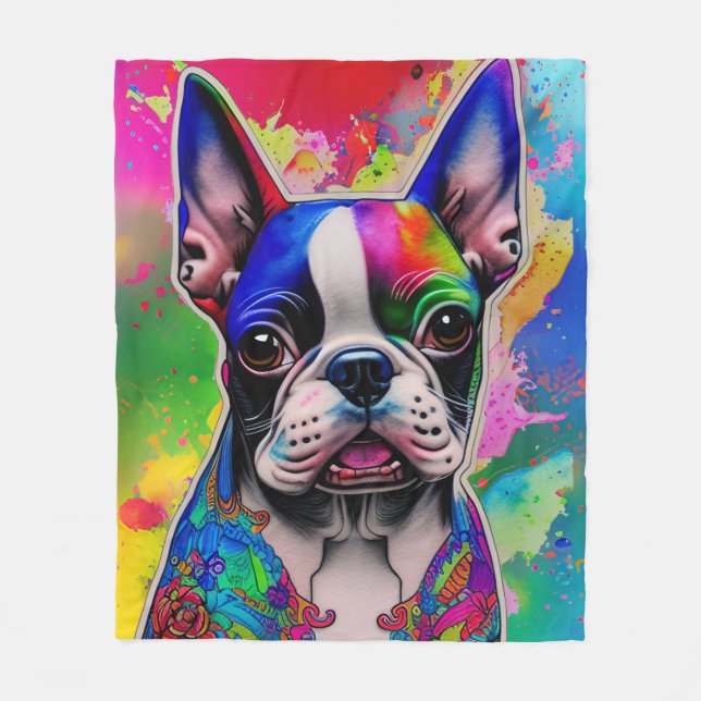 Couverture Polaire Boston Terrier Chien Coloré Paint Splash (Devant)