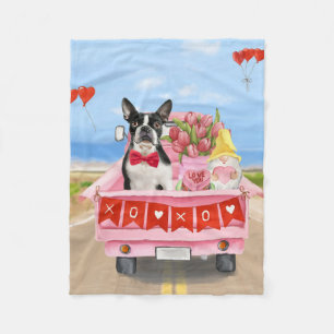 Couverture Polaire Boston Terrier Chien Valentine's Day Truck Hearts
