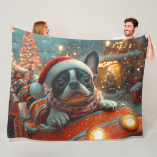 Couverture Polaire Boston Terrier Dog Roller Dessous de verre Noël