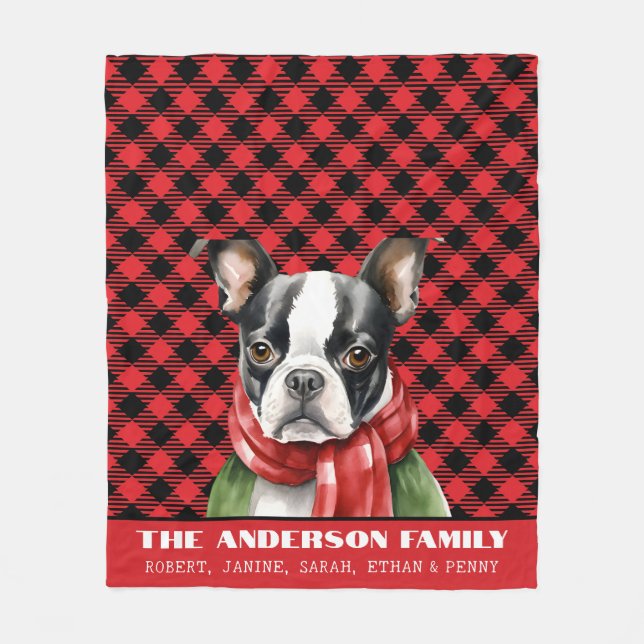 Couverture Polaire Boston Terrier Family Buffalo Plaid Noël (Devant)
