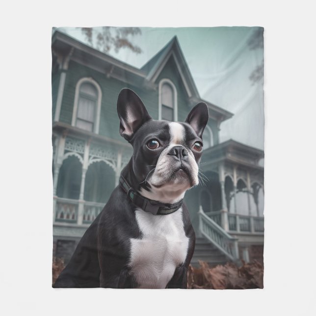 Couverture Polaire Boston Terrier Halloween effrayant (Devant)