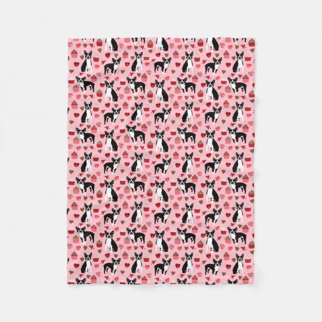 Couverture Polaire Boston Terrier Valentines Love Fabric (Devant)