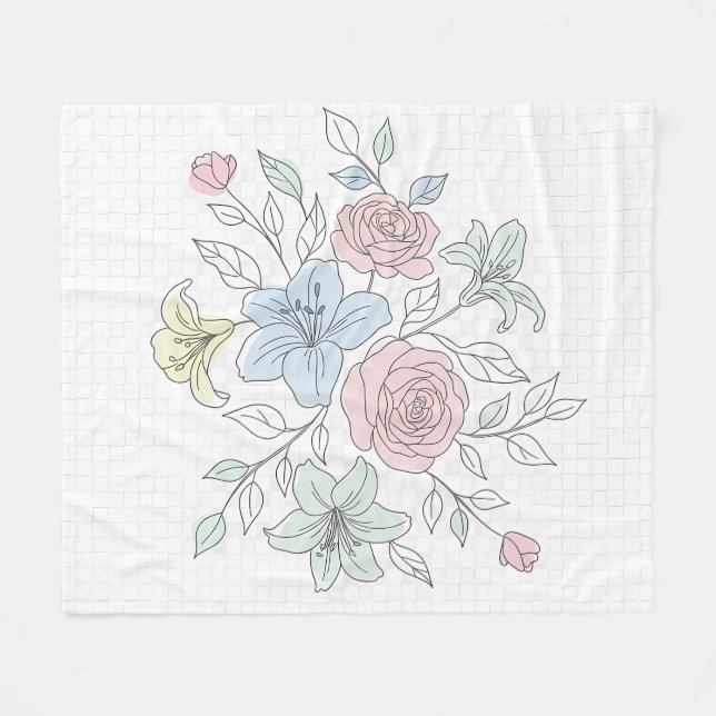 Couverture Polaire Botanical Line Art Garden (Devant (Horizontal))