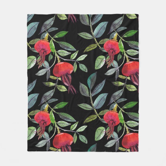 Couverture Polaire Botanical watercolor drawing dogrose pattern. Brig (Devant)