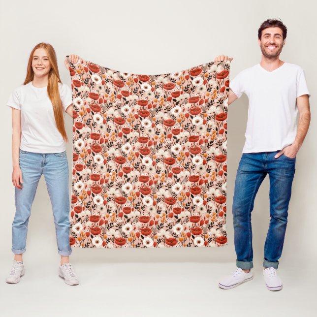 Couverture Polaire Botanique Boho Automne Fleur sauvage Meadow Motif (En situation)