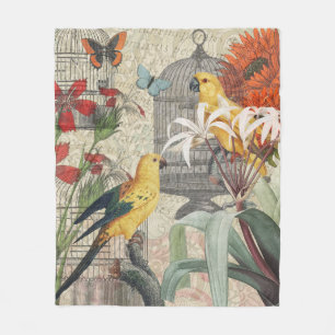 Couverture Polaire Botanique Vintage Oiseaux Nature Antique Tropical