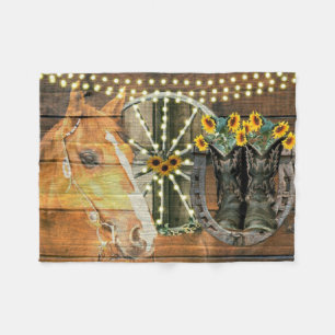 Couverture Polaire Botte de cowboy Rustique Cheval tournesol Wagon