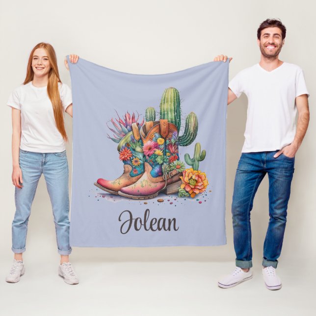 Couverture Polaire Bottes pour fille avec Cactus Blue (En situation)