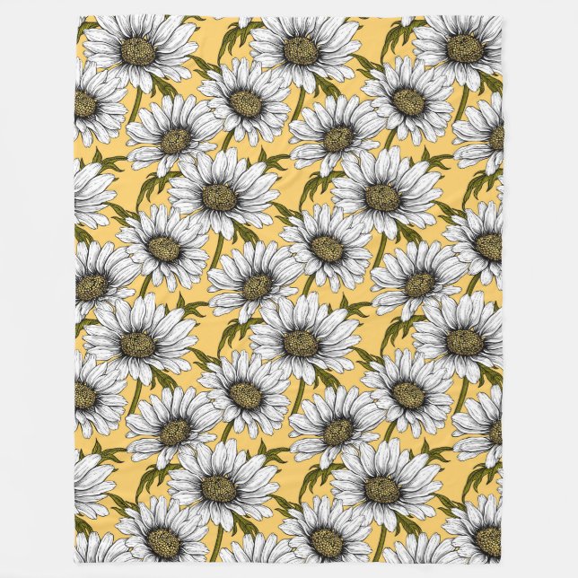Couverture Polaire Bouches blanches, fleurs sauvages sur jaune (Devant)