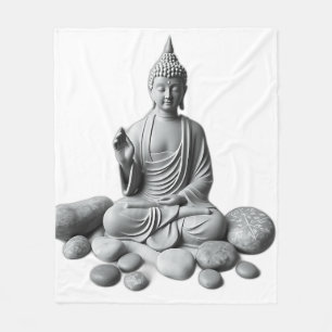 Couverture Polaire Bouddha serein avec pierres et Plante