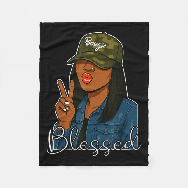 Couverture Polaire Bougie Blessed Camo Hat Christian Black Woman  (Devant)