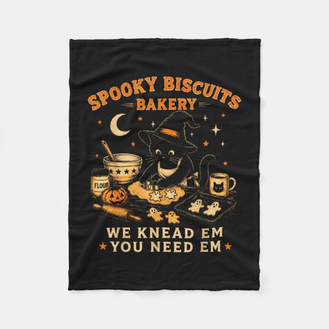 Couverture Polaire Boulangerie de biscuits effrayants drôle chat noir (Devant)