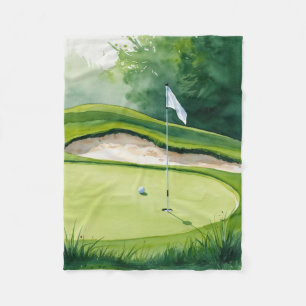 Couverture Polaire Boule de golf et Drapeau sur Putting Green