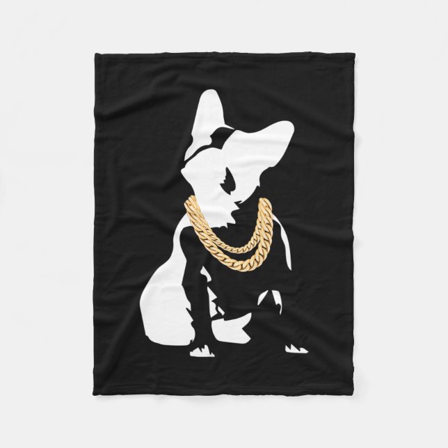 Couverture Polaire Bouledogue avec collier en or  (Devant)