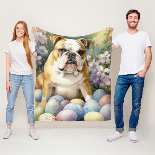 Couverture Polaire Bouledogue avec vacances de œufs de Pâques (En situation)