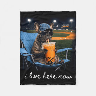 Couverture Polaire Bouledogue boit du café glacé terrain de baseball