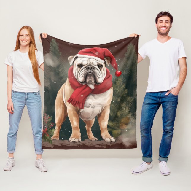 Couverture Polaire Bouledogue dans la neige de Noël (En situation)