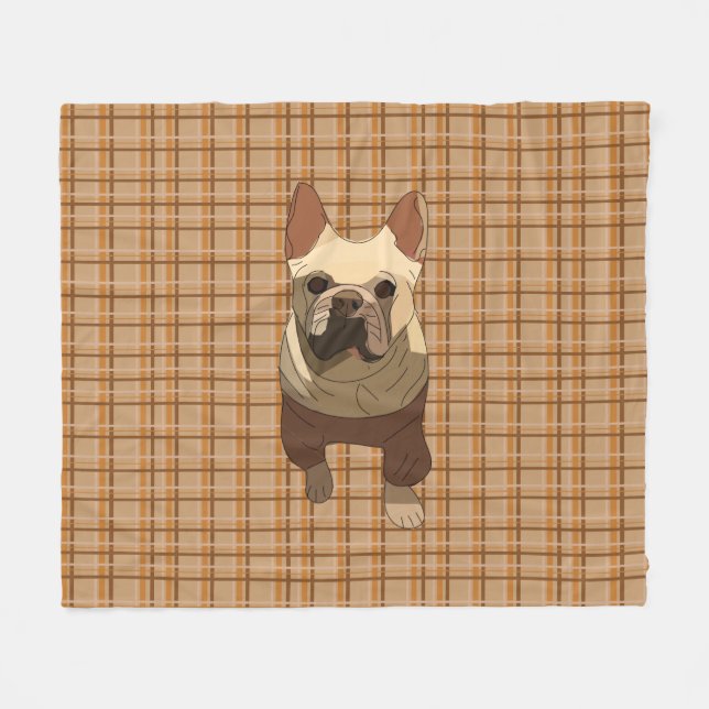 Couverture Polaire Bouledogue français à carreaux d'automne (Devant (Horizontal))