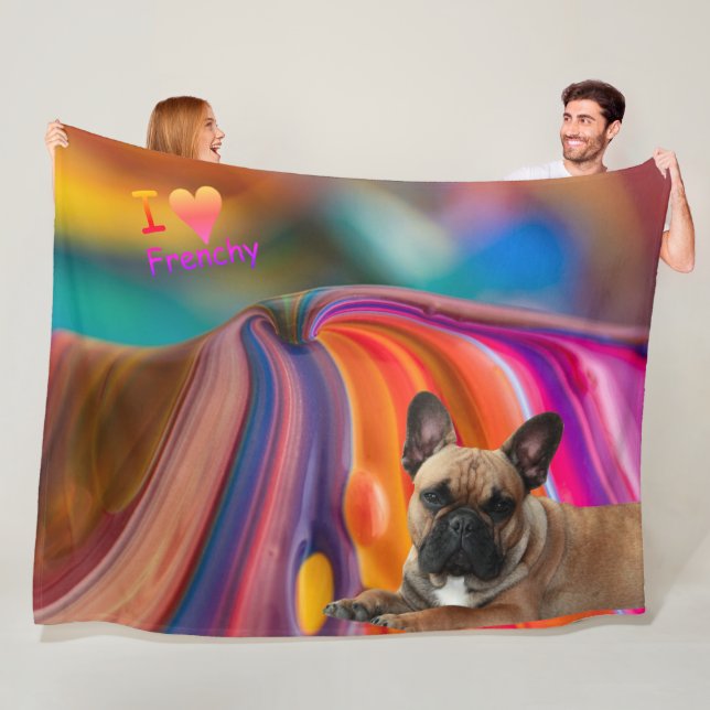 Couverture Polaire Bouledogue français arc-en-ciel French Bulldog (En situation)