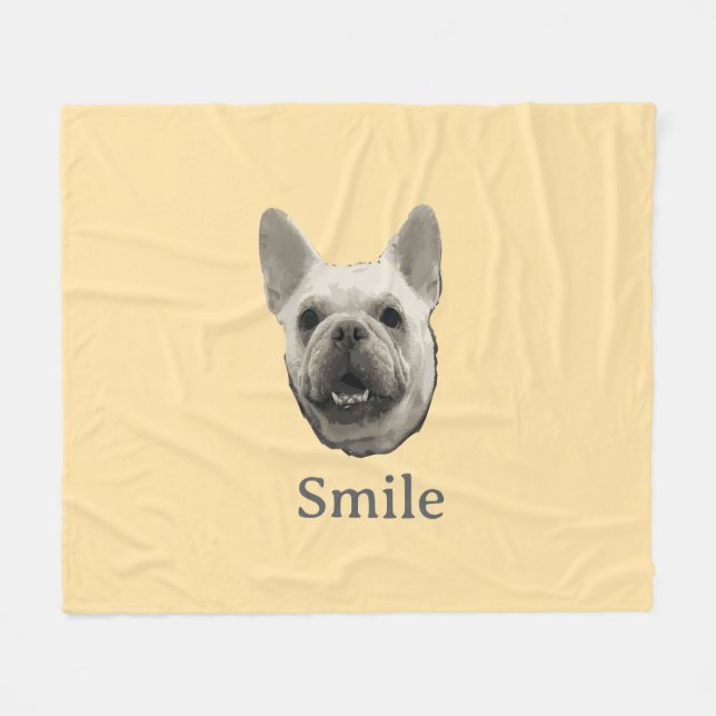 Couverture Polaire Bouledogue Français Beige Sourire (Devant (Horizontal))
