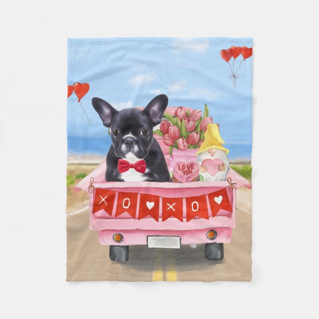 Couverture Polaire Bouledogue français camion de la Saint-Valentin (Devant)
