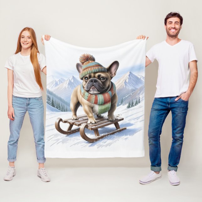Couverture Polaire Bouledogue français faisant du toboggan (En situation)