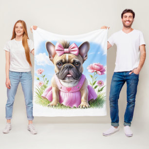Couverture Polaire Bouledogue français Fleurs Bouledogue français