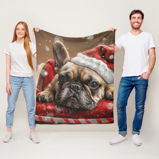 Couverture Polaire Bouledogue Français Noël Fête (En situation)