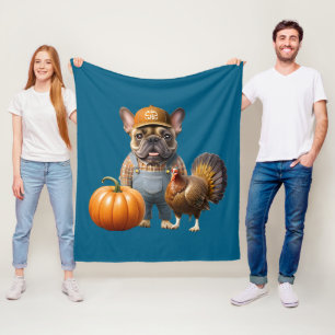 Couverture Polaire Bouledogue français Thanksgiving French Bulldog