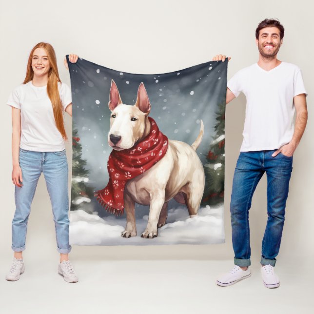 Couverture Polaire Bouledogue Terrier dans la neige de Noël  (En situation)