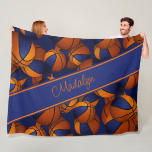Couverture Polaire boules de basket motif bleu orange son équipe coul