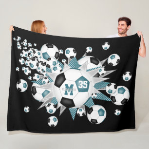 Couverture Polaire Boules de football noir turquoises étoiles filles