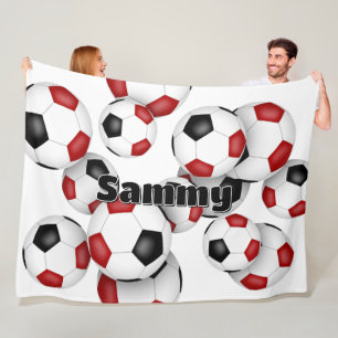 Couverture Polaire boules de football rouge noir surdimensionnées déc