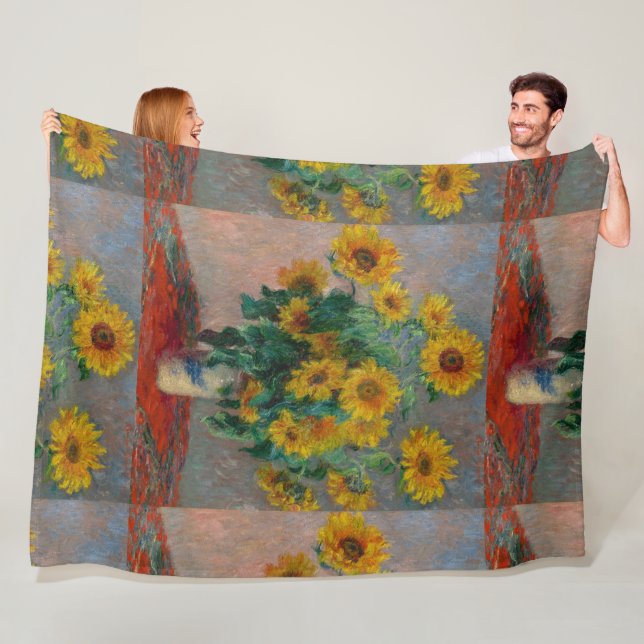 Couverture Polaire Bouquet Claude Monet vintage de tournesols (En situation)