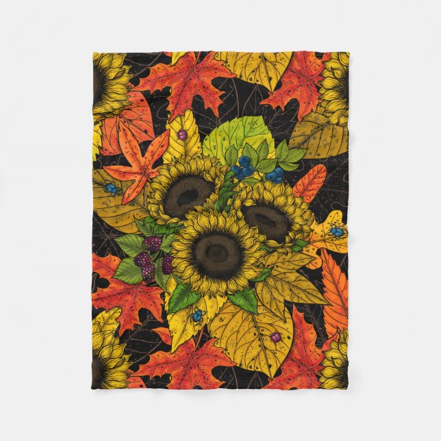 Couverture Polaire Bouquet d'automne noir (Devant)