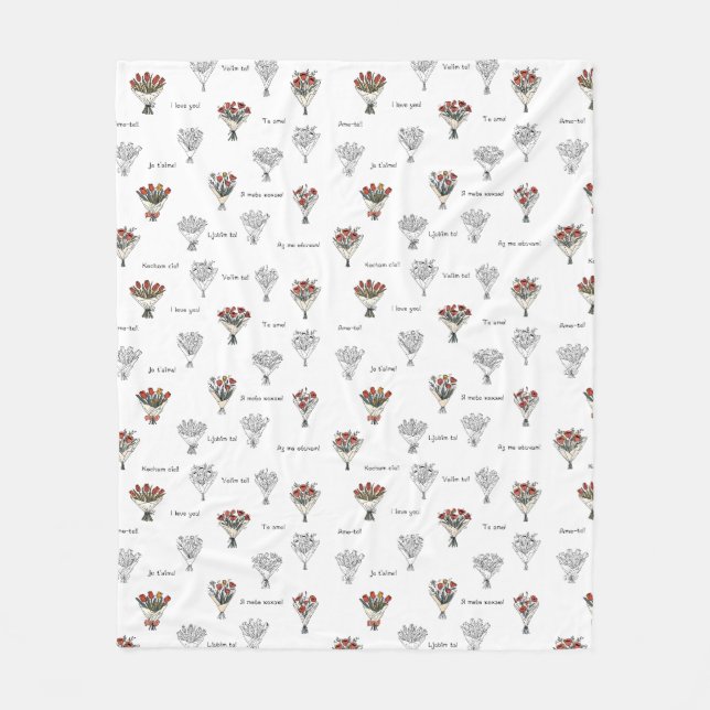 Couverture Polaire Bouquet de fleurs Blanche en polaire (Devant)