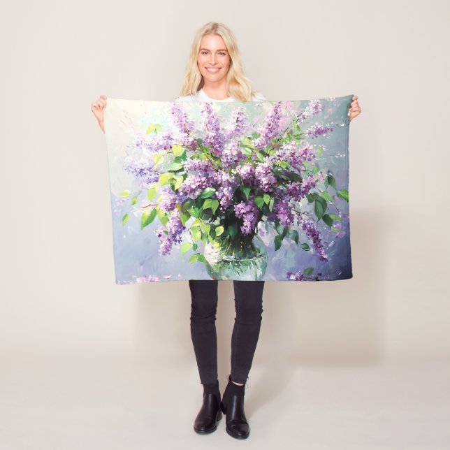 Couverture Polaire Bouquet de lilas en fleurs de lavande (En situation)