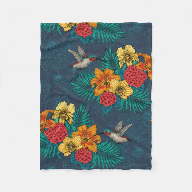 Couverture Polaire Bouquet et colibris tropicaux (Devant)