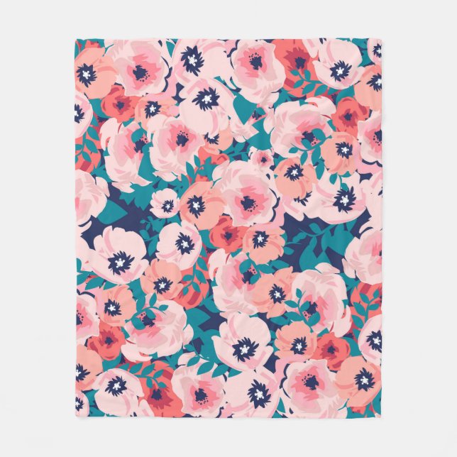 Couverture Polaire Bouquet floral aquarelle : pivoines Vintages. (Devant)