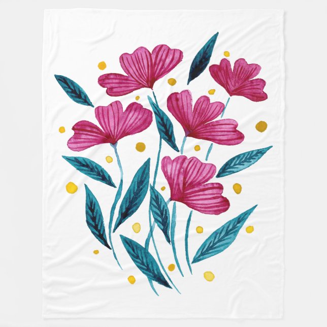Couverture Polaire Bouquet floral mignon - magenta et turquoise (Devant)