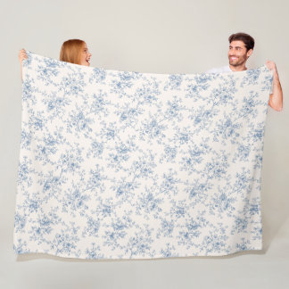 Couverture Polaire Bouquet Floral Toile Bleu Crème Botanique Vintage