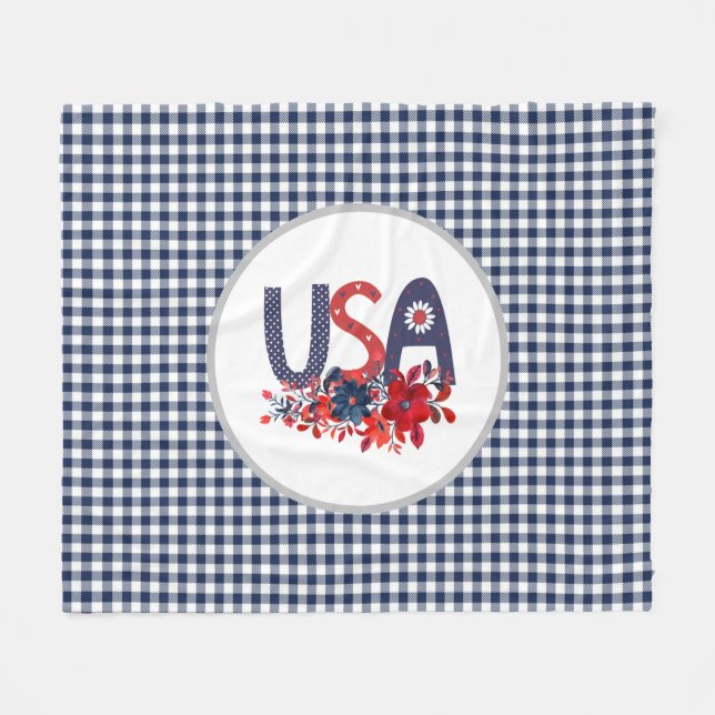Couverture Polaire Bouquet Patriotique Rouge Blanc & Bleu USA (Devant (Horizontal))