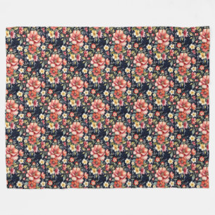 Couverture Polaire Bouquets de fleurs tyroliennes sur Navy Fleece