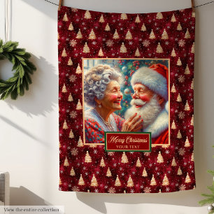 Couverture Polaire Bourgogne Gold Noël Blanket Classic Père Noël