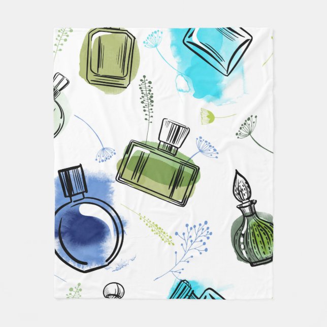 Couverture Polaire Bouteille de parfum motif sans soudure et texte aq (Devant)