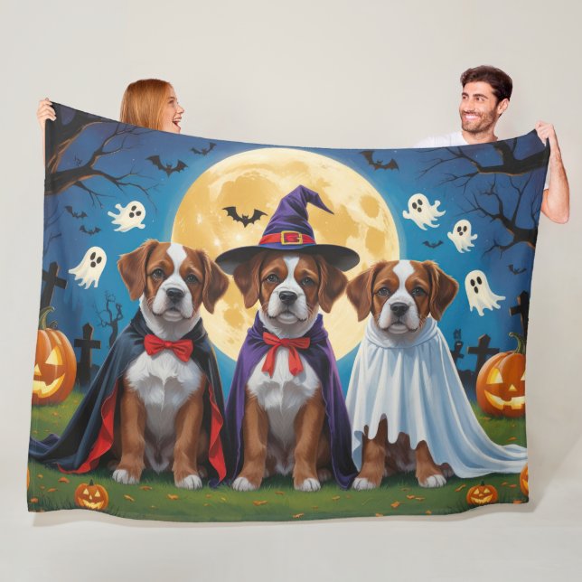 Couverture Polaire Bouviers Des Flandres Chiens Citrouille Halloween  (En situation)