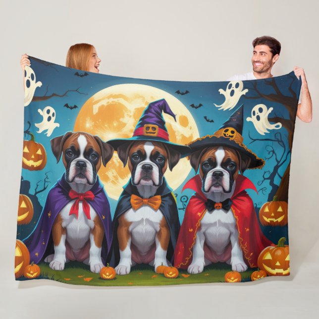 Couverture Polaire Boxer Chiens Citrouille Halloween Funny (En situation)