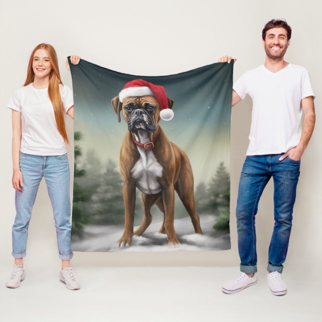 Couverture Polaire Boxer dans la neige de Noël (En situation)
